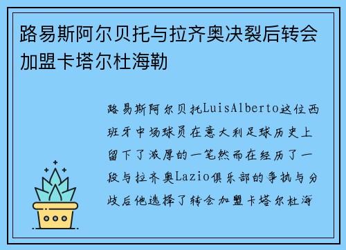 路易斯阿尔贝托与拉齐奥决裂后转会加盟卡塔尔杜海勒